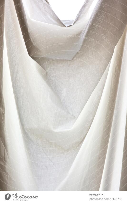 Sheet as curtain Cotton plant opaque crease Folds Curtain weave Bright Screening Cloth textile Drape White sun protection Summer ardor Climate change
