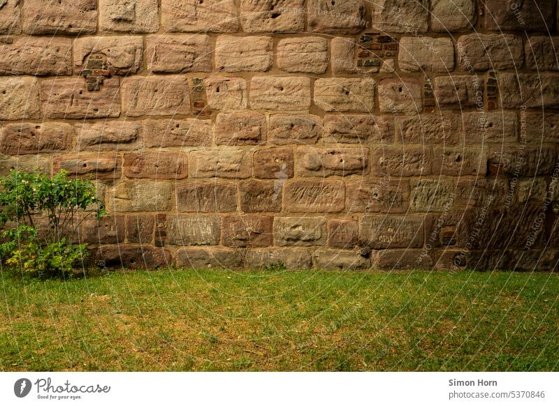 Structure of an old wall from large sandstones Wall (barrier) ancient Masonry Old Sandstone Manmade structures Historic Wall (building) Old town Facade Surface