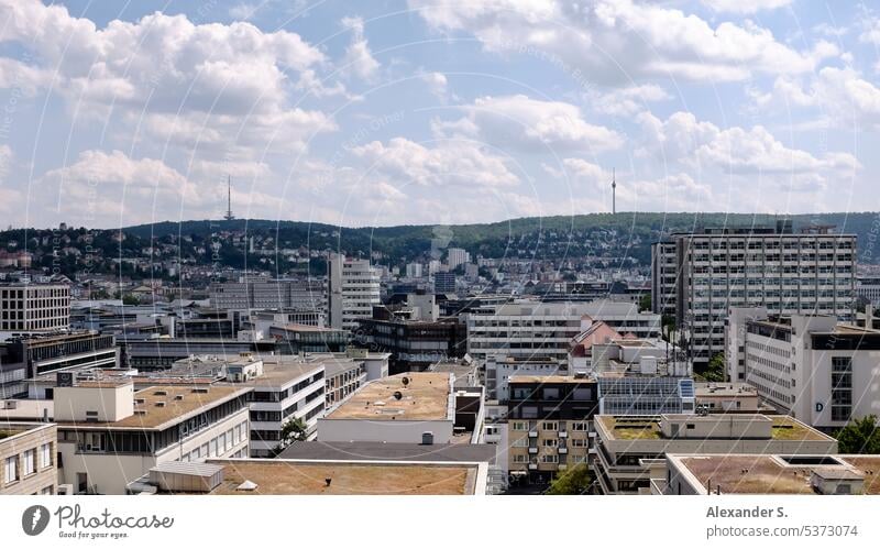 View of Stuttgart city center with television tower in the background from Stuttgart-North Stuttgart-Mitte downtown panorama Building Television tower Clouds