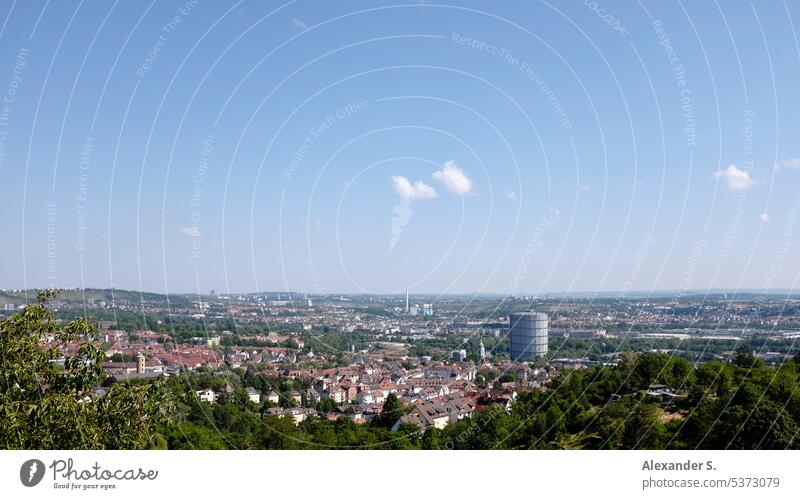 View of Stuttgart East with gas boiler gas boilers Gasometer panorama Panorama (View) panoramic view Town Gaisburg Plettenberg Forest Landscape Vantage point