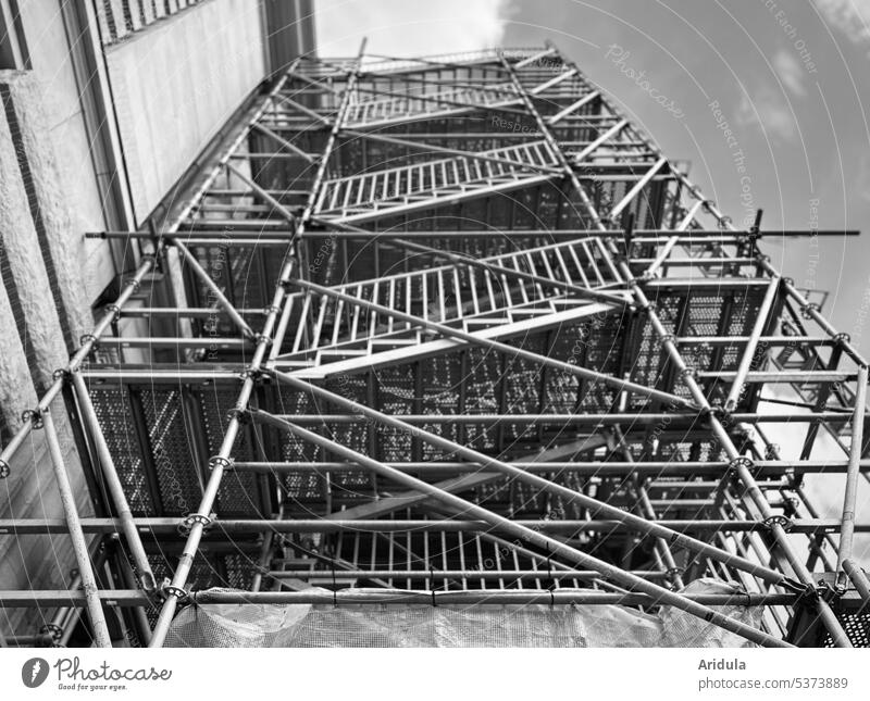 Scaffolding stairs b/w Construction site Stairs Facade Redevelop Building Redecorate House (Residential Structure) Modernization Change Architecture