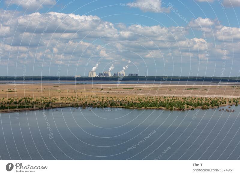 Lusatian landscape Coal power station Lignite Lausitz forest Summer Water Energy industry Industry Climate change Environment Environmental pollution