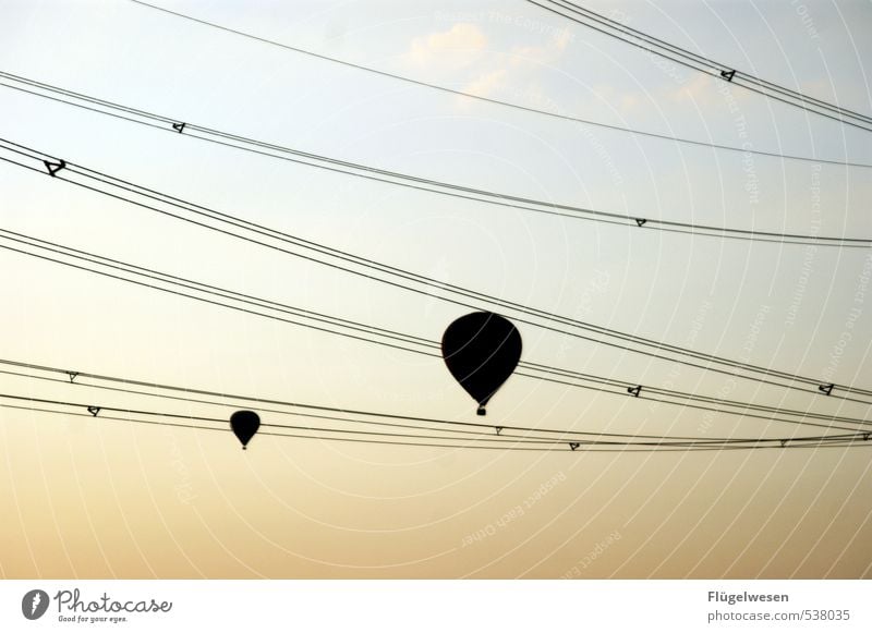 Float between the lines Sky Clouds Flying Aviation Hot Air Balloon Weightlessness Electricity pylon High voltage power line Perspective Departure