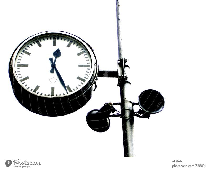 station clock Time Station clock Railroad Arrival Lunch hour Midday Clock Clock face Loudspeaker Isolated Image Sense of time Exterior shot Clock hand