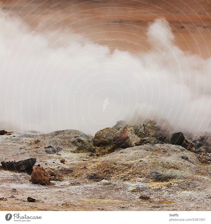 Sulfur gases from the earth in Iceland fumarole geothermal Solfataras geothermal area geothermal energy East Iceland volcanic area sulfur odor Sulphur Springs