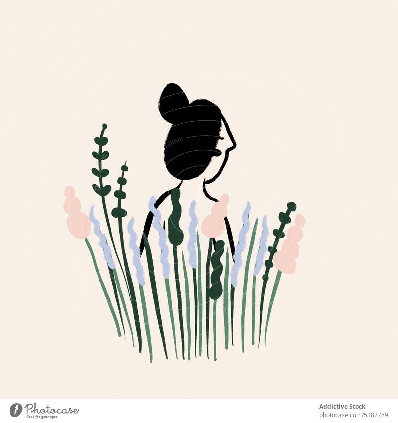 Drawing of female hiding in tall grass woman tender hide cover art individuality picture simple inspiration field image creative cartoon model concept summer