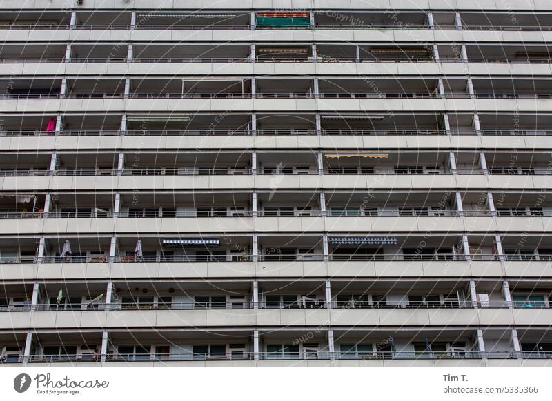 Plate balconies Prefab construction Berlin Balcony Middle Architecture Facade House (Residential Structure) High-rise Building Town Window Deserted