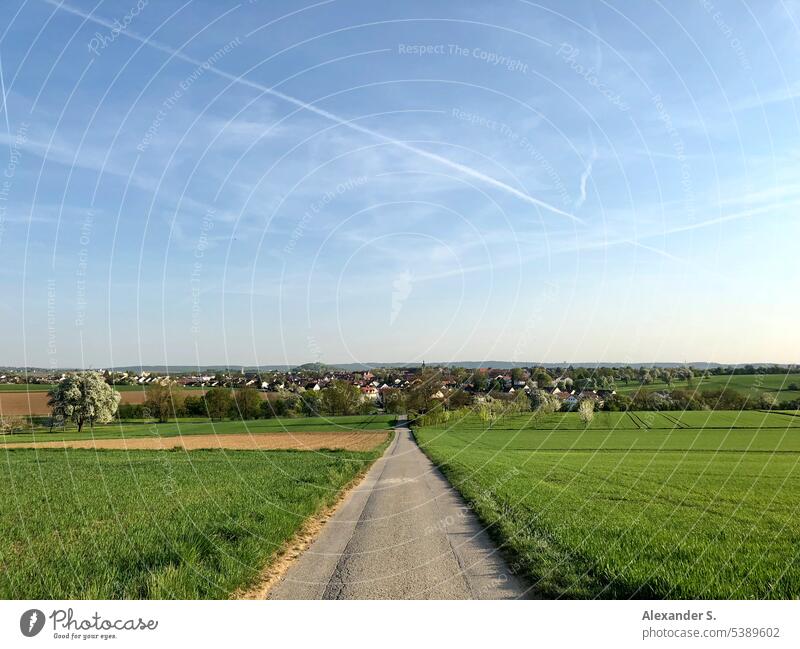 Field path with view of Korntal-Münchingen off the beaten track fields Village Agriculture Agricultural crop Panorama (View) panorama Vantage point