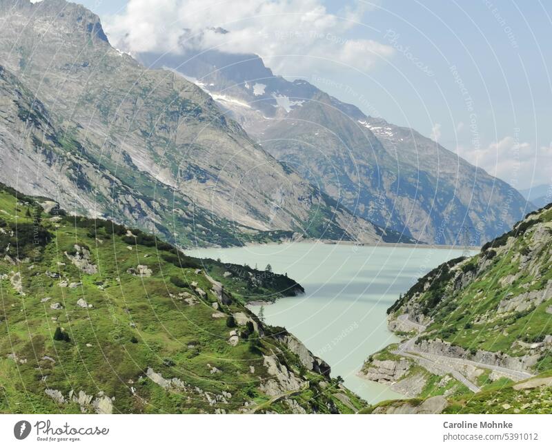 Reservoir Grimsel Pass Switzerland mountain mountains Landscape pretty Mountain Nature Exterior shot Lake Water Alps Sky Colour photo Deserted Environment Blue