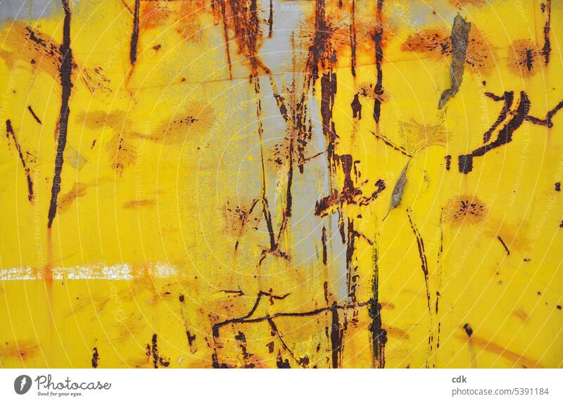 yellow | abstract Yellow Colour Golden yellow Abstract rusty Rust Structures and shapes Metal Old Detail Transience Change Flake off Ravages of time Pattern