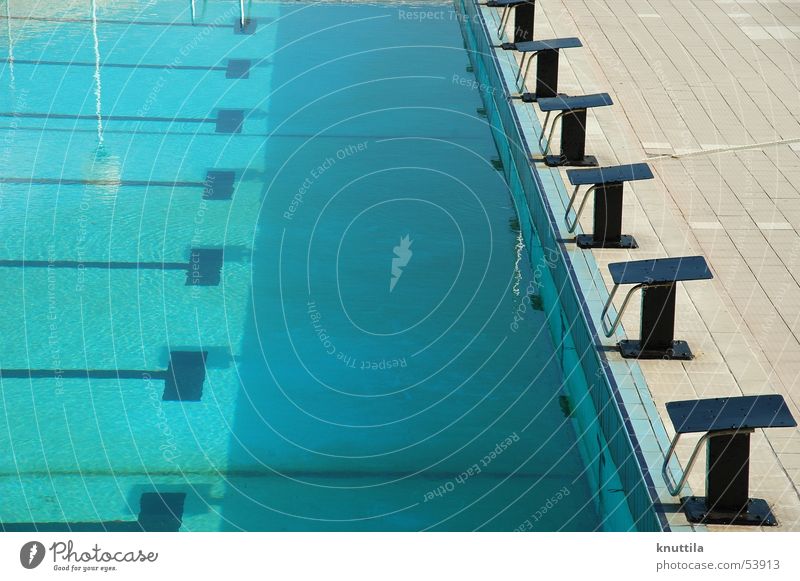 Swimming Pool Swimming pool Starting block (track and field) Calm Smoothness Open-air swimming pool Blue Water Railroad Success