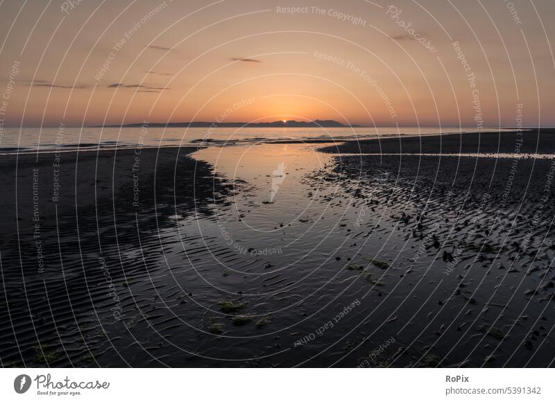 View from Maybole beach towards Isle of Arran. Findhorn Scotland Beach coast Ocean sea Sandy beach seashells ocean vacation Sunset Relaxation tranquillity