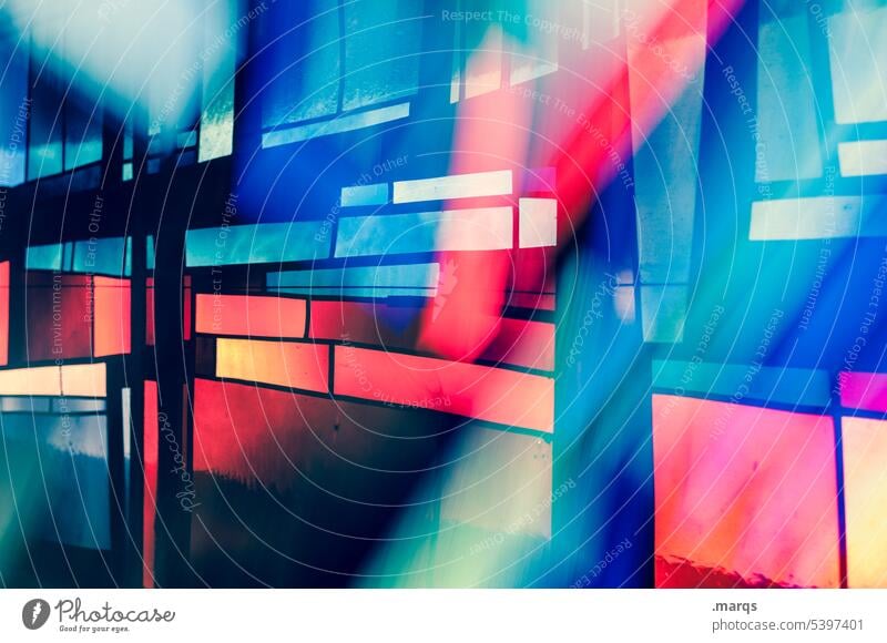 & Structures and shapes Decoration Pattern Abstract Close-up Double exposure Colour photo Church window Illuminate Mosaic Chaos Multicoloured Glass Art Design