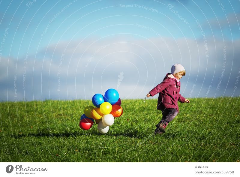 My balloons and me. Human being Feminine Child Girl Infancy Life 1 3 - 8 years Environment Nature Autumn Beautiful weather Meadow Field Running Hiking Free
