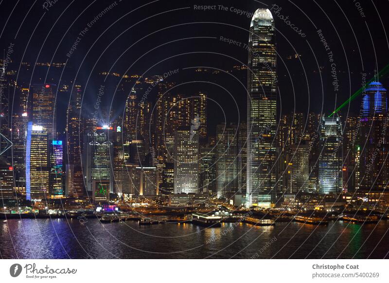 Victoria Harbour in Hong Kong by night Architecture Asia Bay of Water Built Structure China - East Asia Cityscape Coastline Famous Place Horizontal Illuminated
