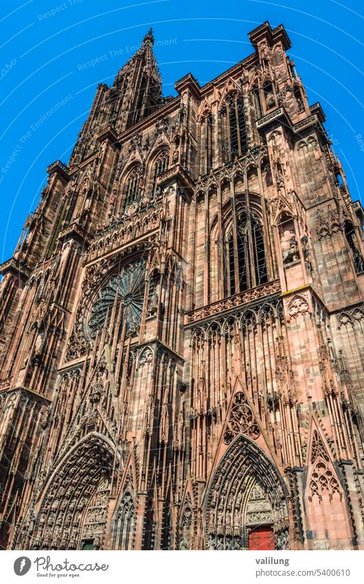 View of the Gothic cathedral in Strasbourg, France Catholic Europe European alsace ancient architecture art attraction building church city cityscape