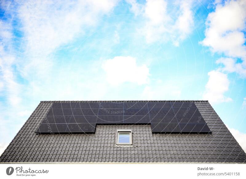 Roof of house with solar panels in nice weather PV PV system Solar Energy Renewable energy House (Residential Structure) renewable energies photovoltaic system