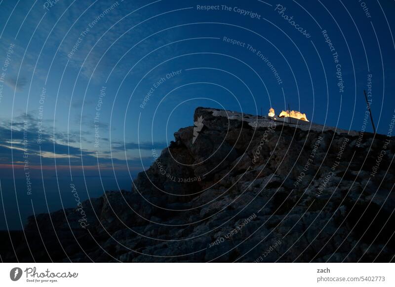 Illuminated Folegandros Greece the Aegean Island Mediterranean sea Cyclades Ocean Sky Hill Blue Church Chapel Religion and faith Water Orthodoxy Monastery