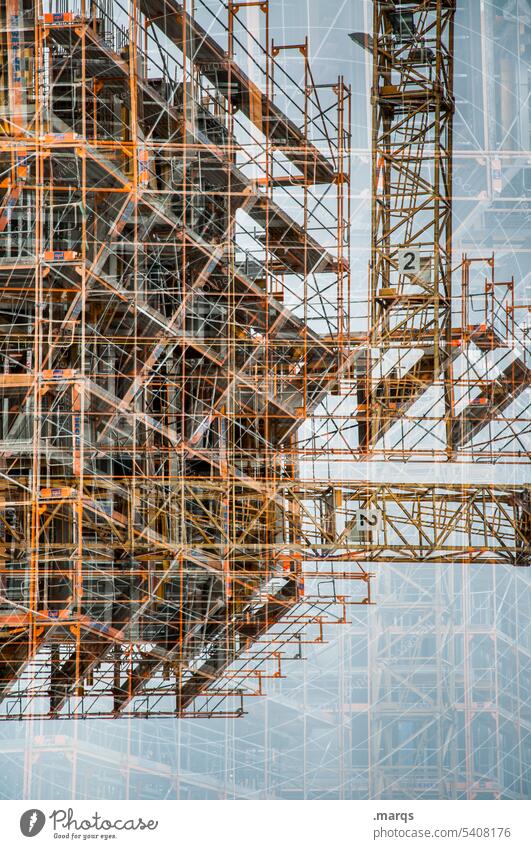 Construction No. 2 Scaffold Construction site Double exposure Manmade structures Construction crane Crane Sky Industry Technology Architecture Economy Build