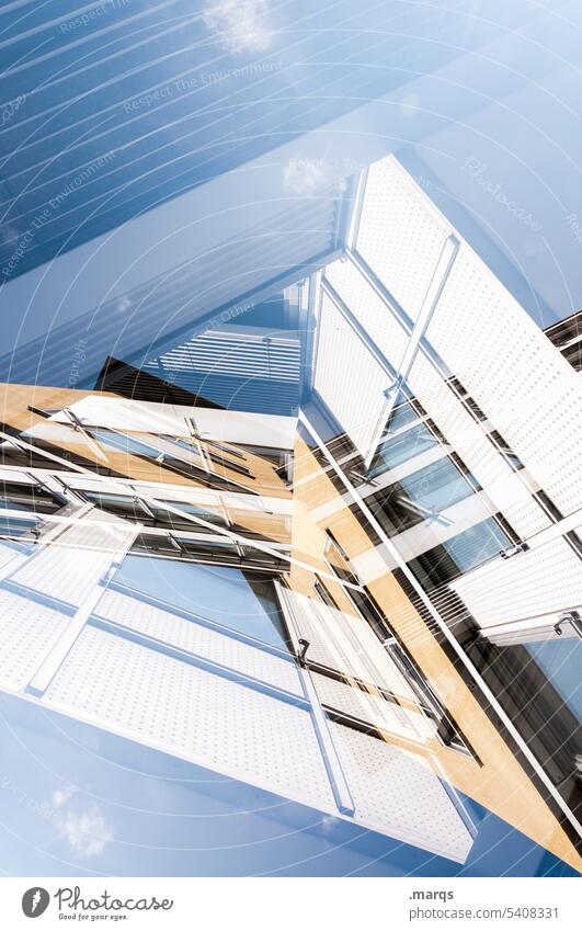 construction kit Modern architecture Exceptional Worm's-eye view Abstract Double exposure Skyward Perspective Facade Architecture Building Design Style