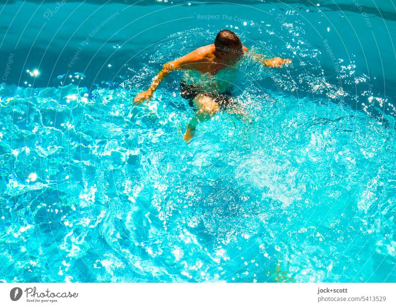 swim in the pool Man Swimming pool Swimming & Bathing Summer Vacation & Travel Blue Summer vacation Relaxation Leisure and hobbies Sunlight Hover Drift