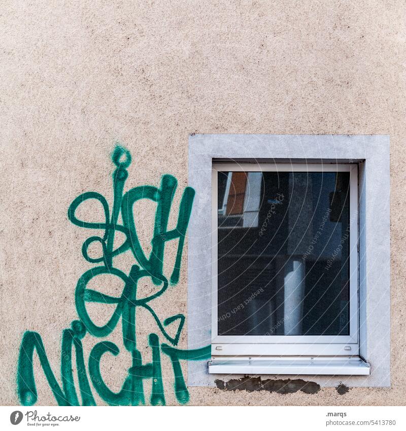 Certainly not sure Characters Denial Graffiti street art Window Wall (building) argue Cancelation Communicate Resolve