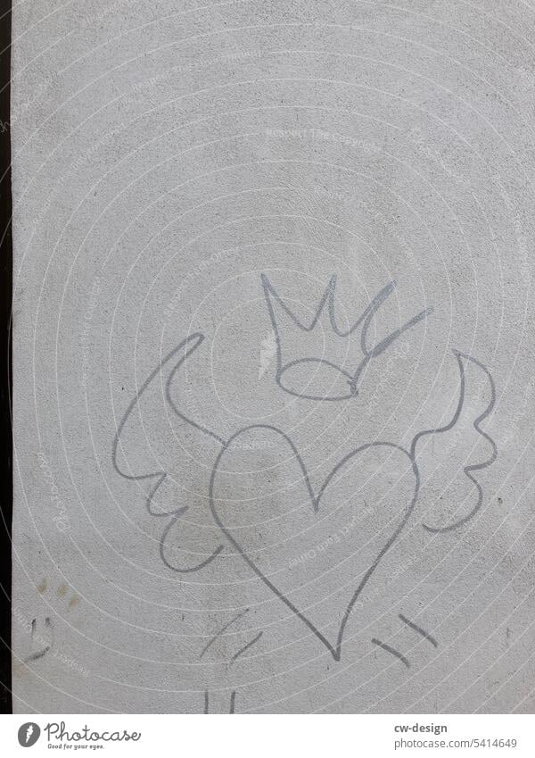 Heart with crown and wings Crown Grand piano Angel line drawing