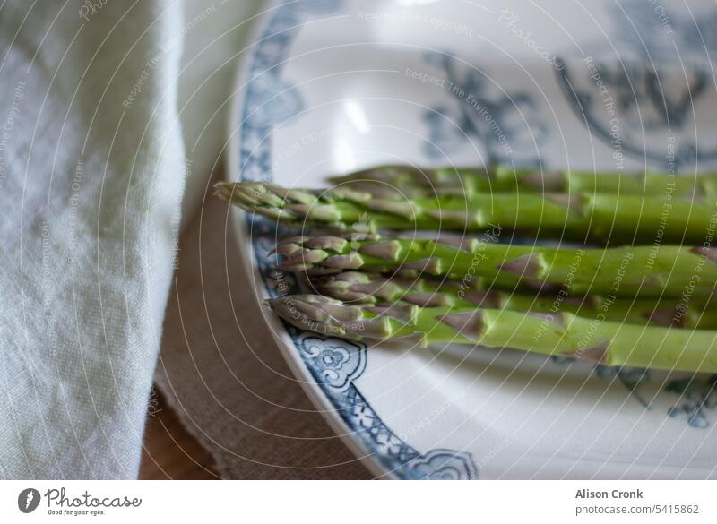 vintage French plate with asparagus tips vintage plate fresh asparagus Asparagus season Asparagus spears Asparagus head blue and white plate lunch light lunch