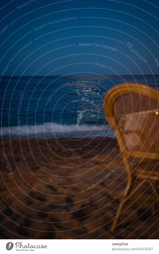 Moonlight at Cannes Beach Ocean Sandy beach Full  moon Chair bank Waves Night Twilight