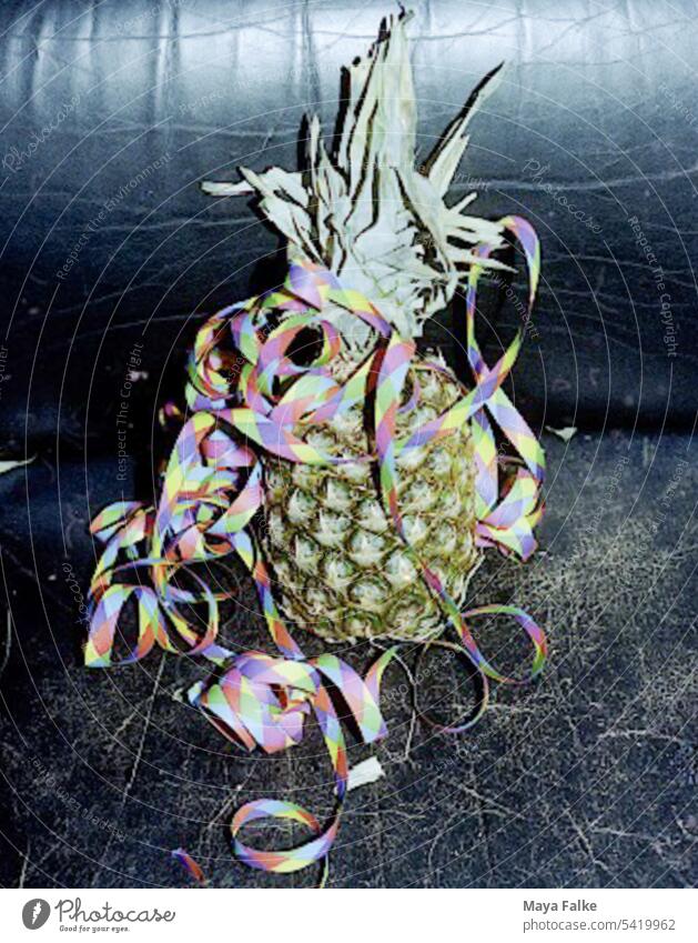 Pineapple with streamer after party on leather chair #party #club Club Disco Dance Disc jockey Party Feasts & Celebrations Clubbing Going out Joy Interior shot