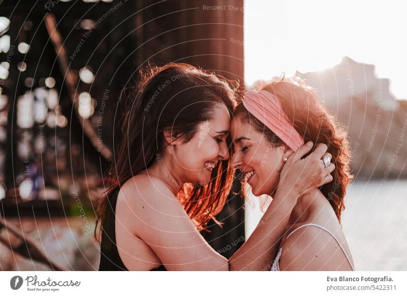 Affectionate Hug Urban Setting Genuine Friendship Stock Photo