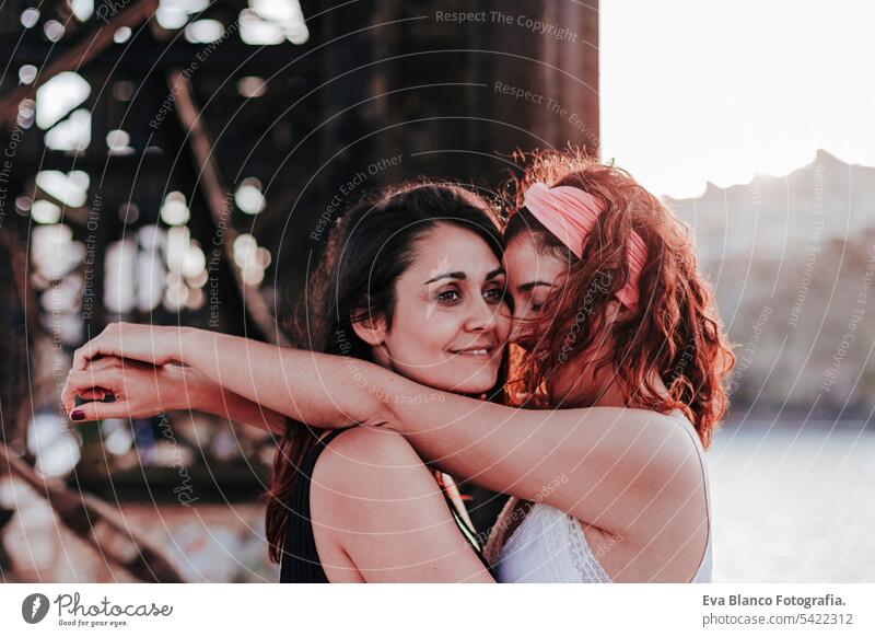 Affectionate Hug Urban Setting Genuine Friendship Stock Photo