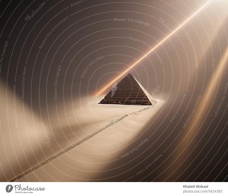 the road to the Pyramids of Egypt - Artistic Abstract pyramid tranquility light rays beams background abstract shining bright glowing triangular design