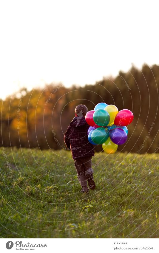 My balloons and I ii Human being Masculine Child Boy (child) Infancy Life 1 3 - 8 years 8 - 13 years Autumn Beautiful weather Meadow Field Forest Running Free