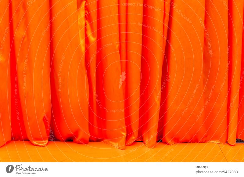 Curtain orange Drape Stage Anticipation Curiosity Cinema Event Theatre Shows Folds Culture Entertainment Expectation Surprise Closed textile presentation