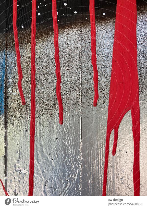 Sprayed paint on wall in red and black Graffiti Red Subculture Facade Creativity Trashy Street art Black