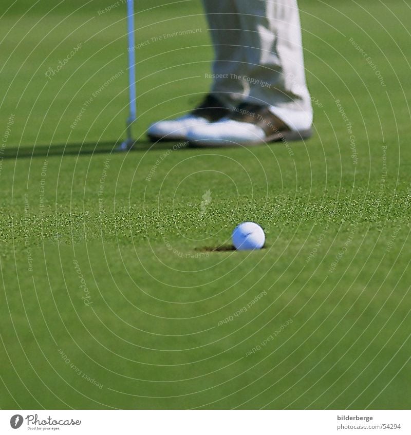 hole punching Golf Golf shoes Green Golf ball Grass surface Knoll Sports Leisure and hobbies Joy Arrest putt in putter