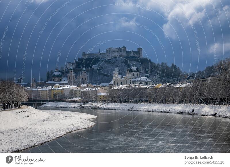 Salzburg in winter - the fortress under dramatic clouds Austria Mozart anyone Festival Winter Salzburg Festival Salzburger Land Landscape Nature Alps Deserted