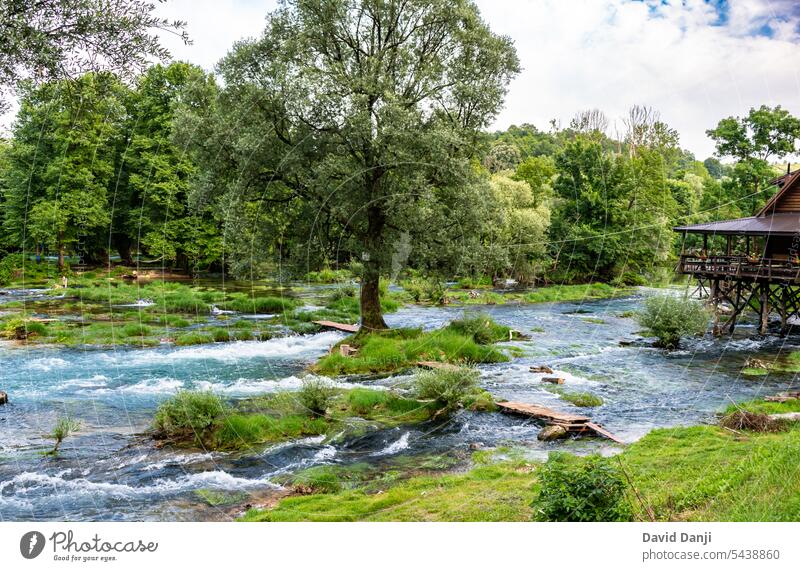 Beautiful river Una in Bosnia and Herzegovina. This photo is taken in July, 2023 attractive background balkan beautiful beauty blue bosnia
