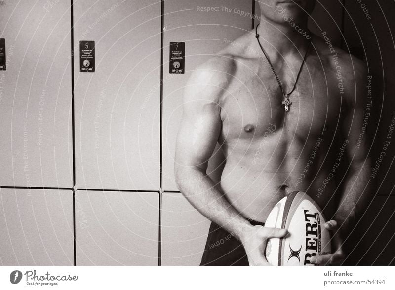 Rugby01 Rugby player Rugby ball Changing room Man Masculine Naked Driver's cab Nude photography Musculature Ball Sports Sportsperson Male nude