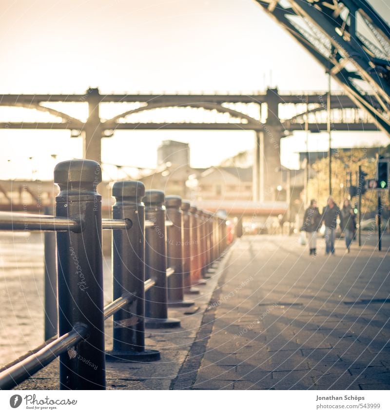 Newcastle upon Tyne IV Great Britain England Town Joie de vivre (Vitality) Esthetic Bridge Bridge construction Steel bridge River Sunlight Sunbeam Dreamily