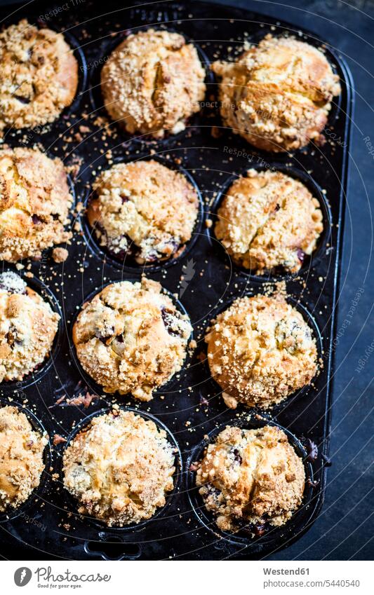 Muffins in a baking tray food and drink Nutrition Alimentation Food and Drinks muffin muffins Muffin tray homemade home made home-made baked Baked Food close-up