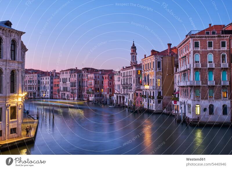 Italy, Venice, anal Grande at blue hour illuminated lit lighted Illuminating historic historical ancient copy space Long Exposure Time Exposed Time Exposure