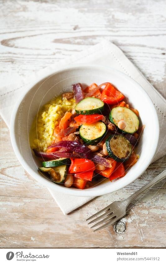 Grilled vegetables on polenta overhead view from above top view Overhead Overhead Shot View From Above Vegetable Vegetables Courgette Zucchinis Courgettes