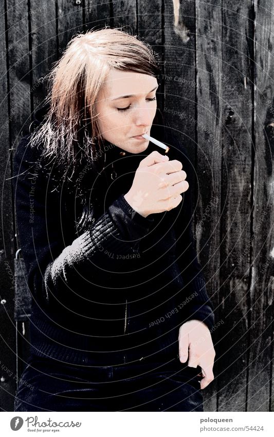 fight fire with fire Cigarette Smoke Woman Black Portrait photograph Smoking Blaze