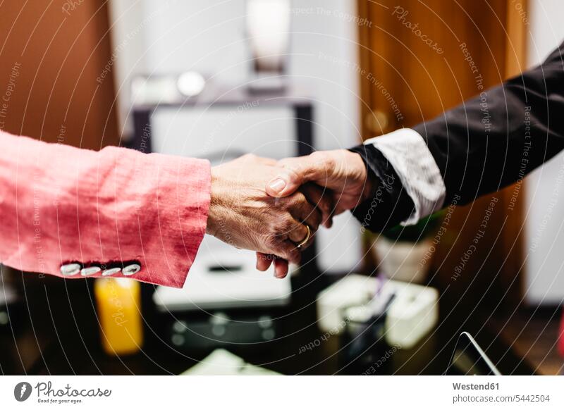 Close-up of two businesswomen shaking hands in office - a Royalty Free Stock  Photo from Photocase