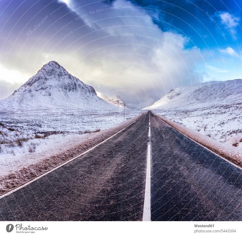 UK, Scotland, Glencoe, A92 road in winter cloud clouds cloudy cloudiness nature natural world outdoors outdoor shots location shot location shots Highland