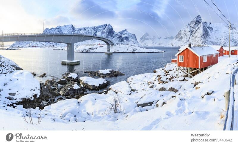 Norway, Lofoten, Hamnoy Island, fisherman's cabins coast coastline coast area Seacoast seaside nobody ocean day daylight shot daylight shots day shots daytime