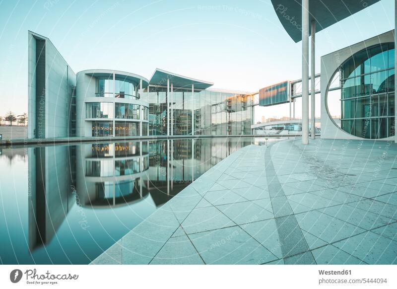 Germany, Berlin, view to Paul-Loebe-Building, River Spree and Marie-Eisabeth-Lueders-Building morning in the morning Travel destination Destination