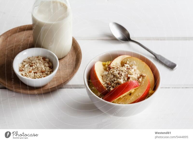 Bowl of porridge with apples food and drink Nutrition Alimentation Food and Drinks ready to eat ready-to-eat Oat Flakes rolled oats healthy eating nutrition